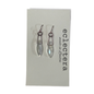 A pair of silver-toned drop earrings with clear faceted teardrop crystals, displayed on a white brand card for 'eclectera made in London'.