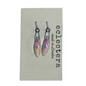 A pair of iridescent teardrop-shaped drop earrings with dark metal hooks, displayed on a light gray card printed with the brand name 'eclectera made in London'.