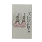 A pair of silver-tone dangle earrings with faceted light pink teardrop-shaped drops, displayed on a white card labeled 'eclectera made in London'.