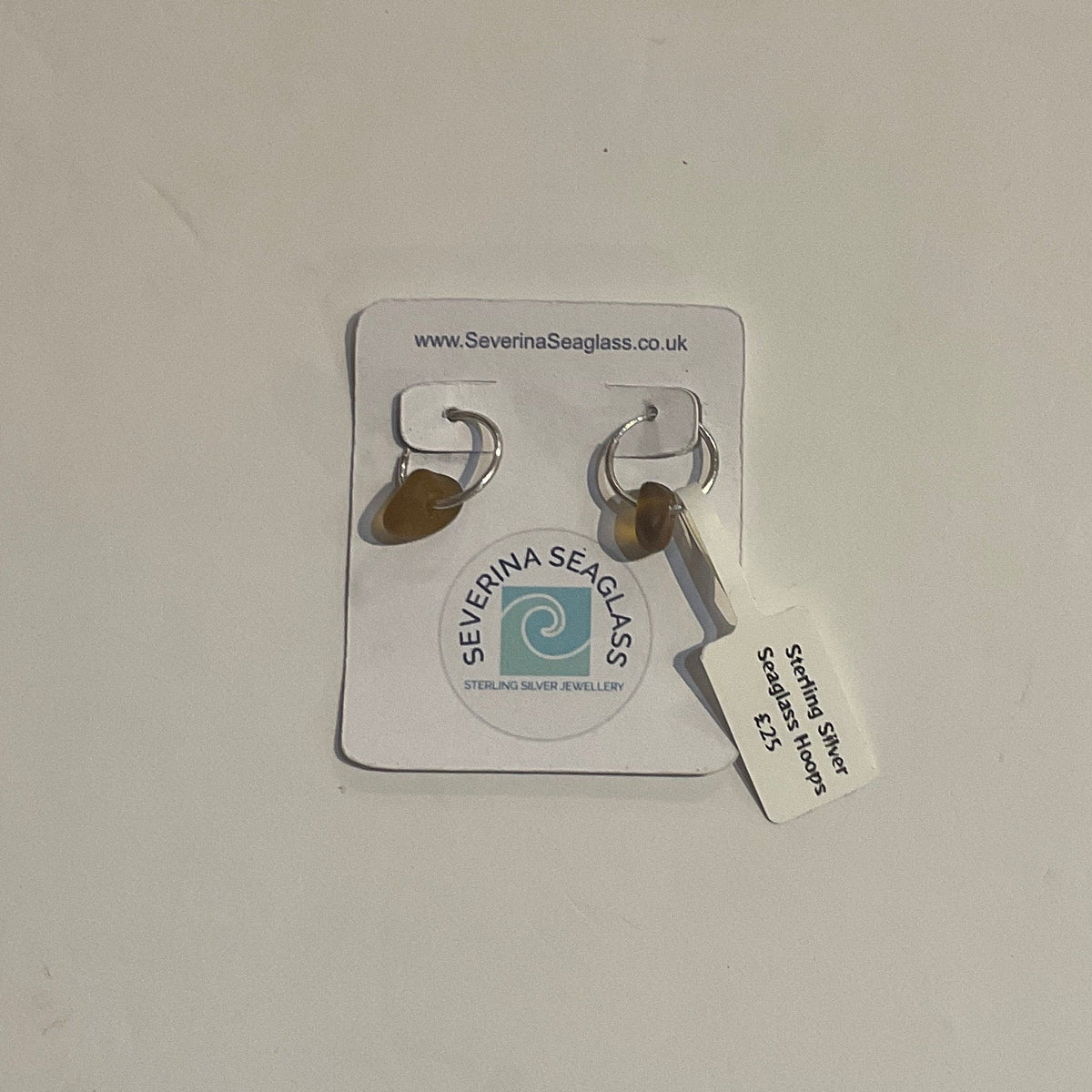 Silver seaglass hoops (Small - Amber)