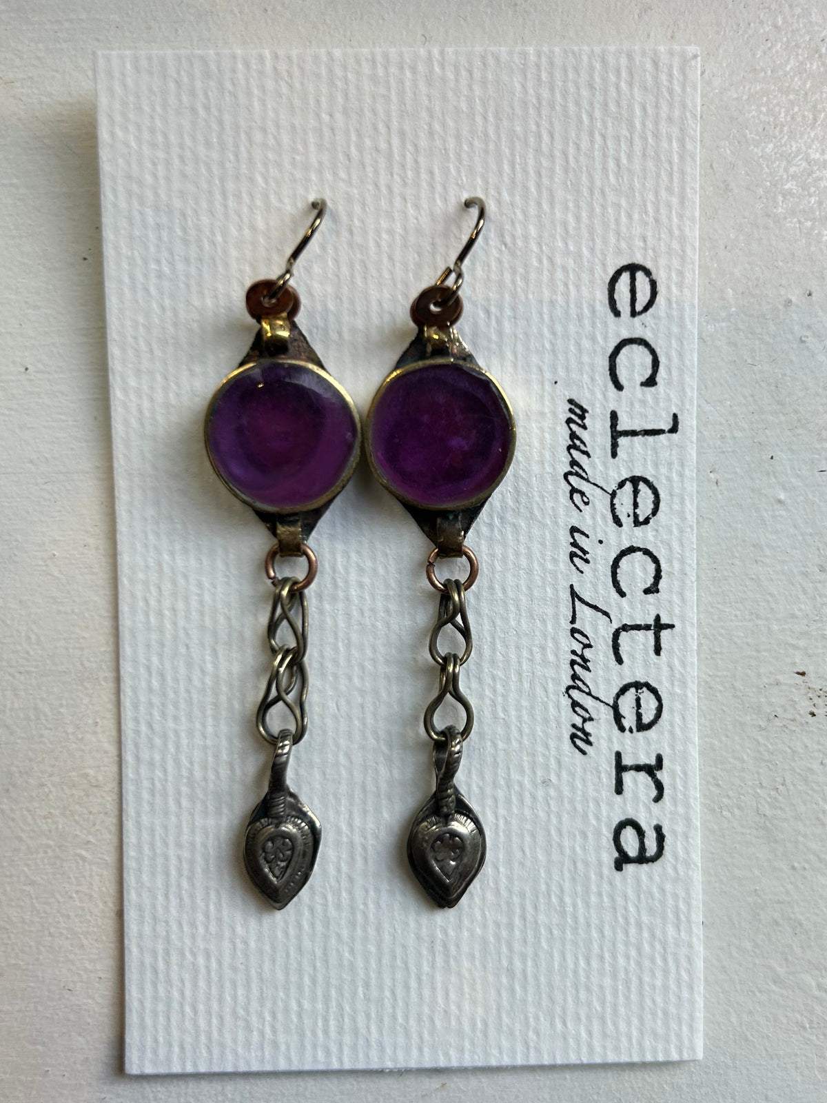 Afghan Earrings by eclectera - Purple Bead Chain