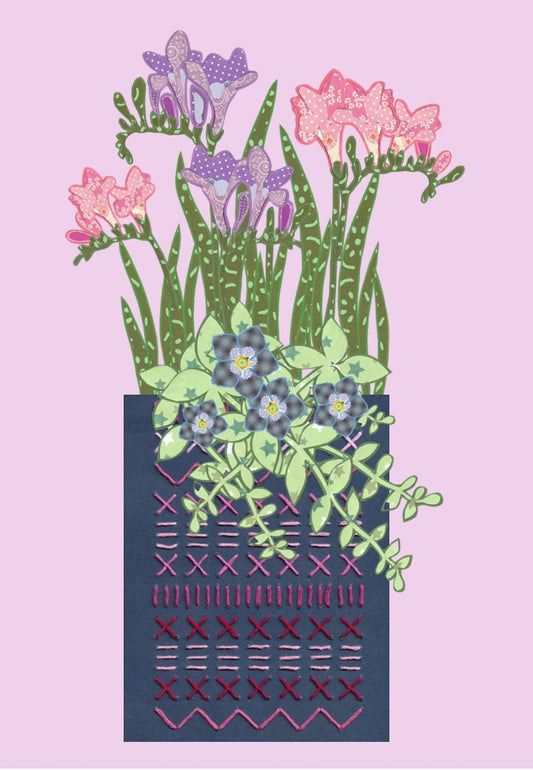 Freesia and Periwinkle Collage Print by The Spring House Crafts
