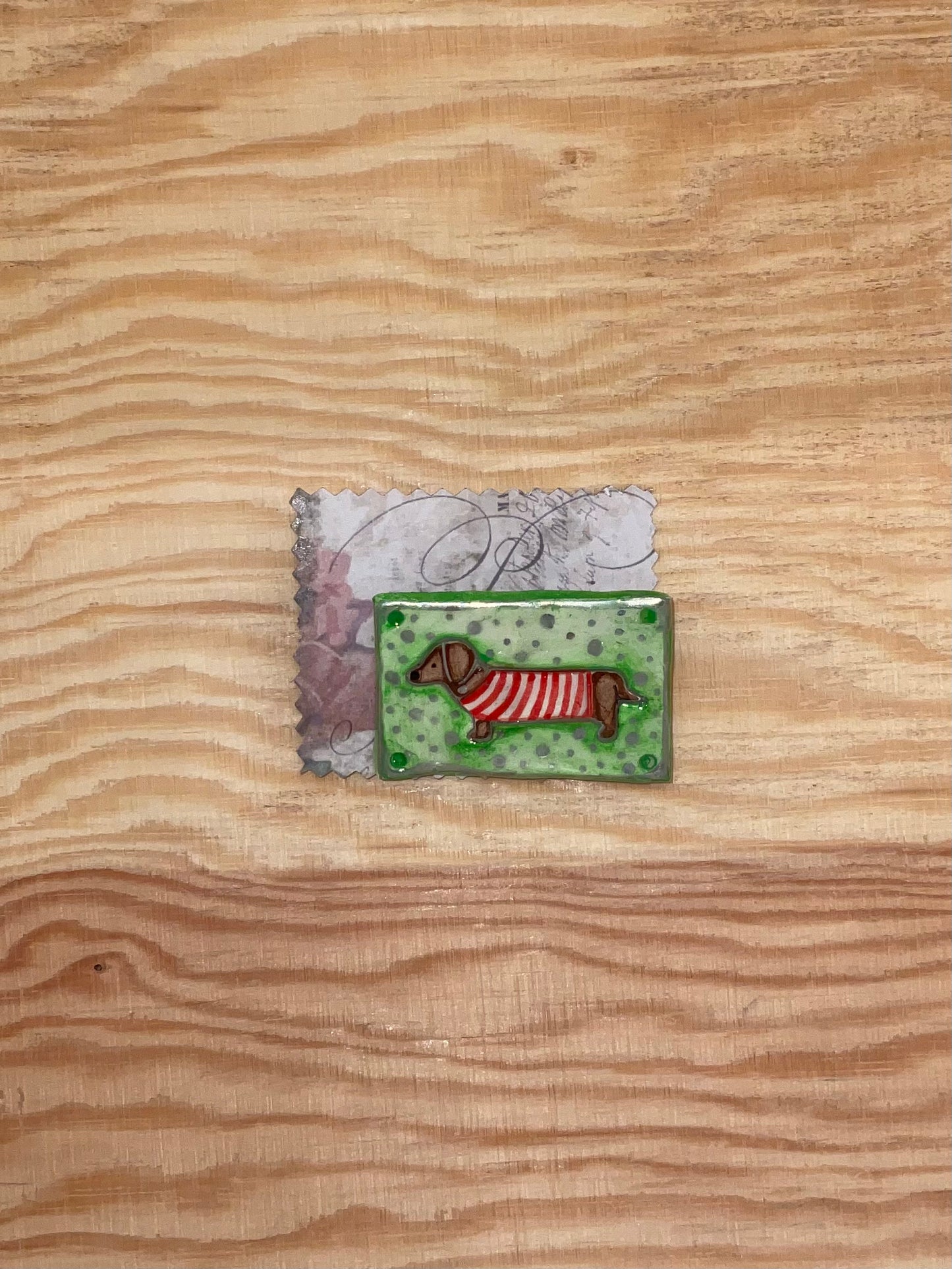 Striped Sausage Dog Brooch by Jan Cooper