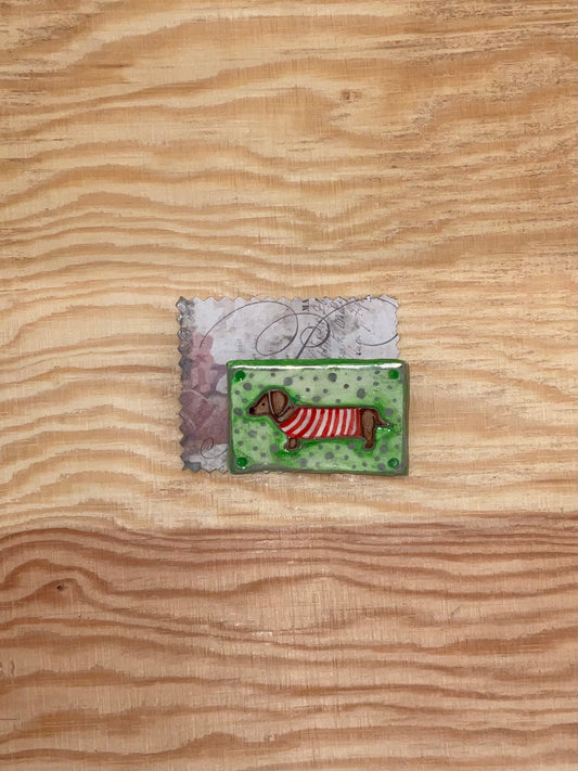 Striped Sausage Dog Brooch by Jan Cooper