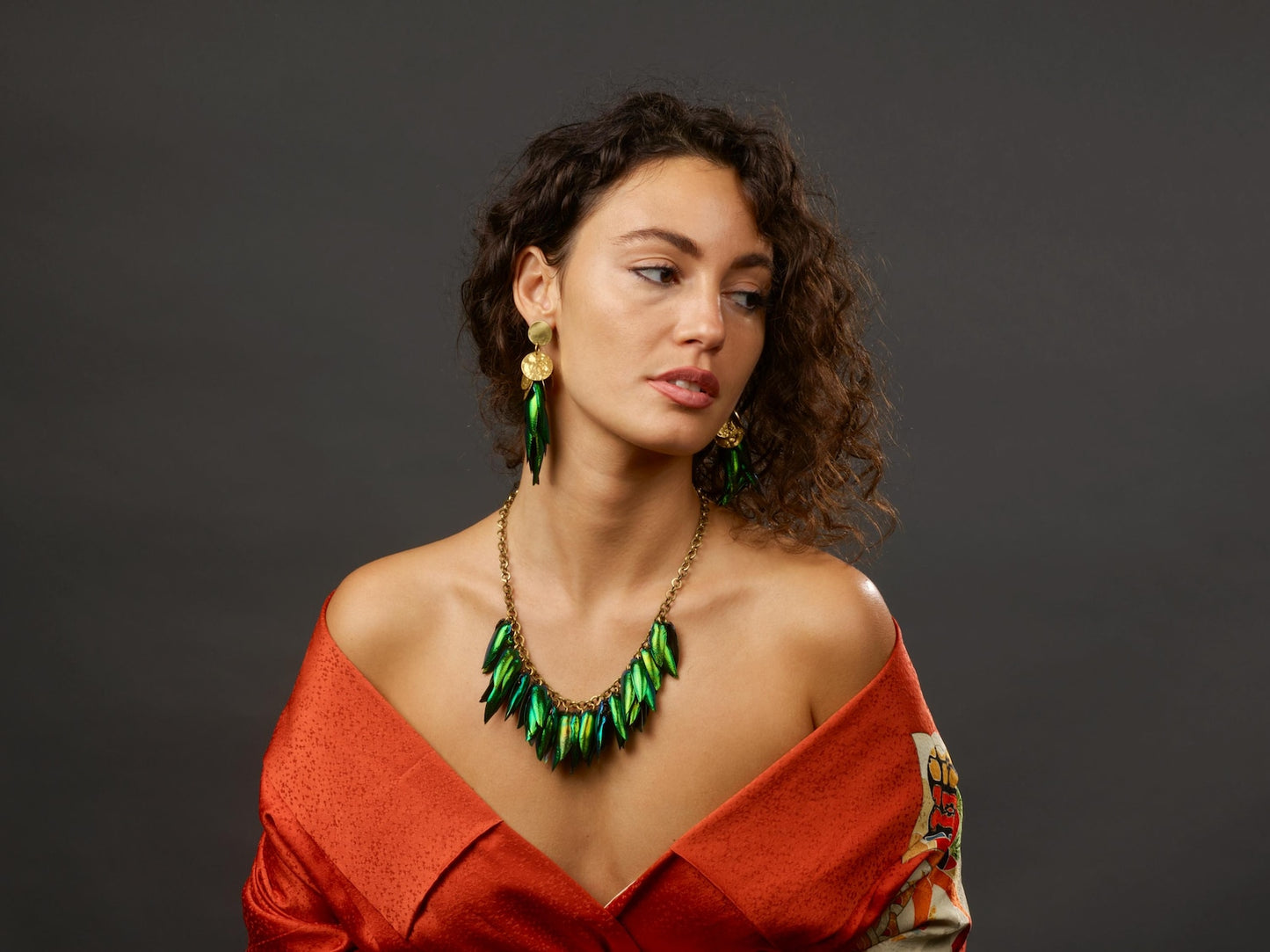 Emerald Green Beetle Wing Necklace - by Palomita Jewellery