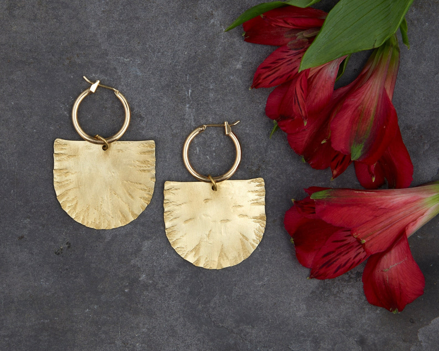 Beaten Brass Hoop Earrings - by Palomita Jewellery