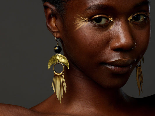 Gold Brass Onyx Dragon Earrings - by Palomita Jewellery