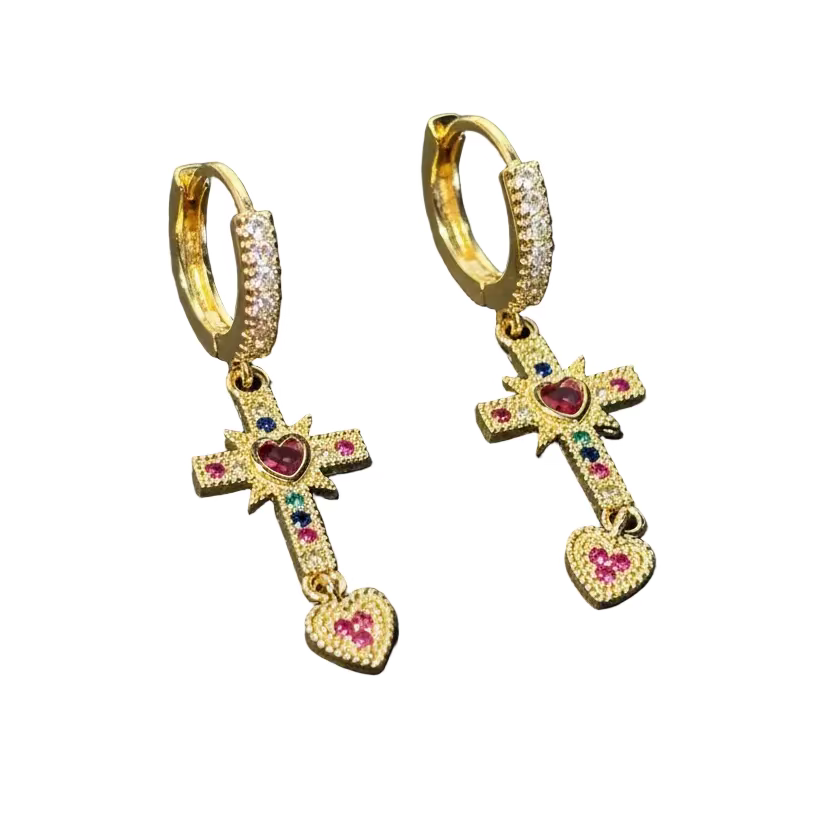 Cross and Heart Earrings by Pom di Pom