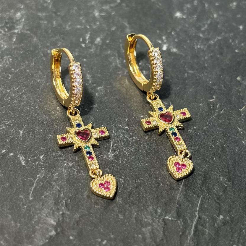 Cross and Heart Earrings by Pom di Pom