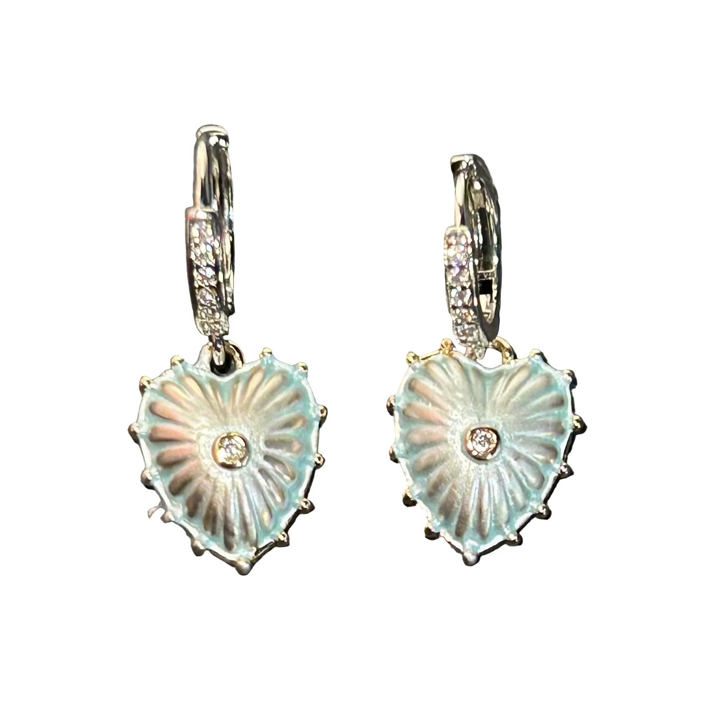 Iridescent Heart Drop Earrings by Pom di Pom