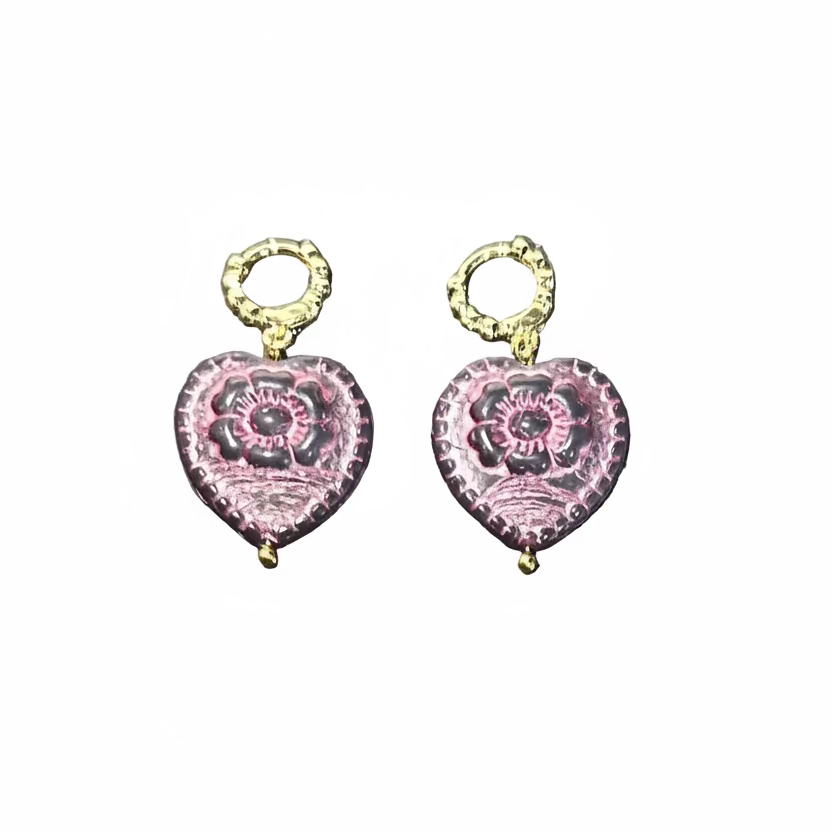 Pink & Purple Heart Earrings by Pom di Pom