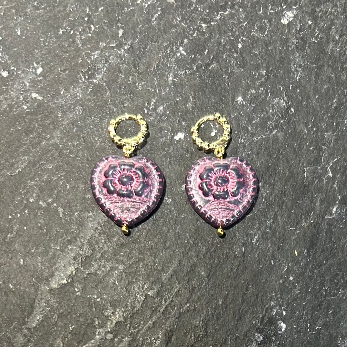 Pink & Purple Heart Earrings by Pom di Pom