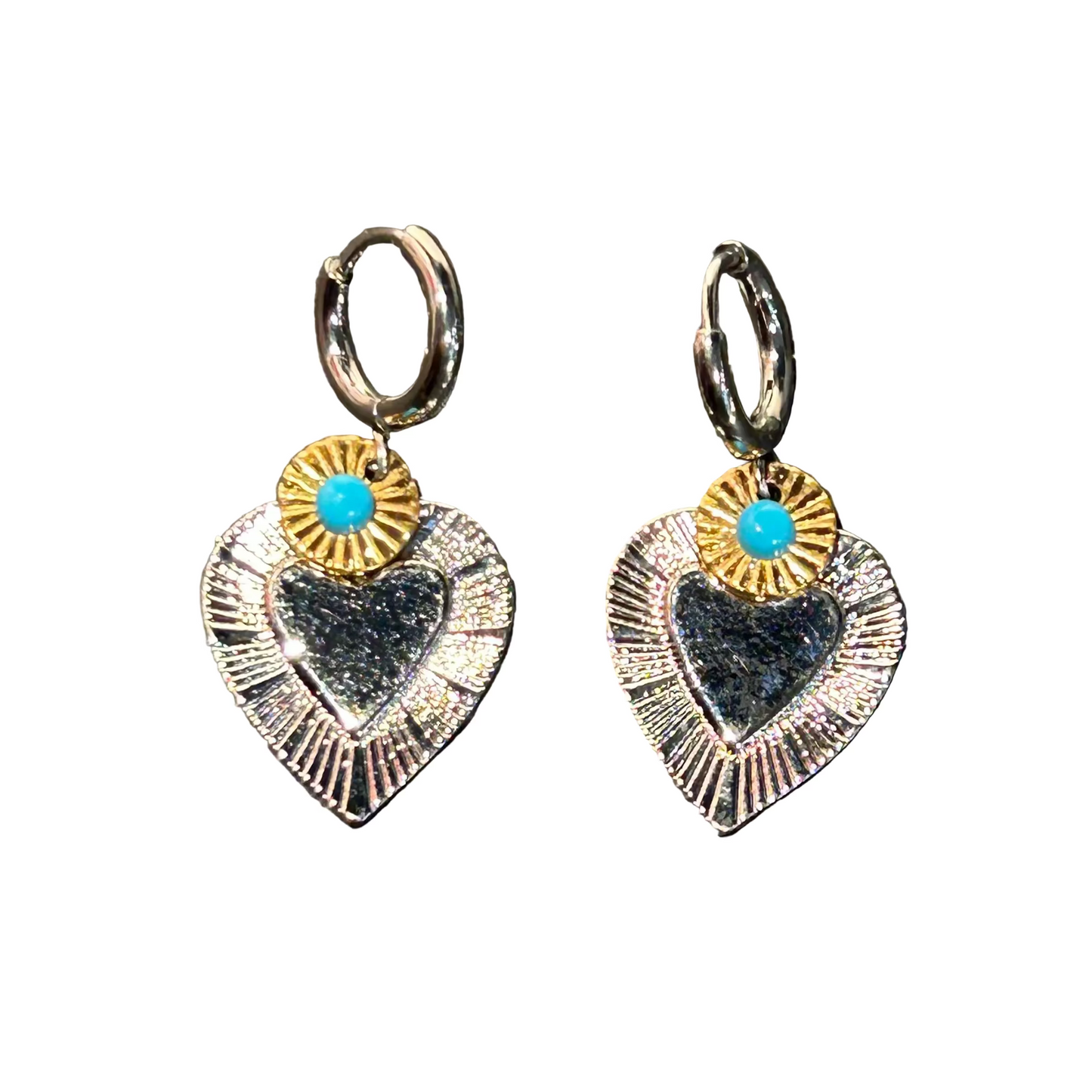 Silver and Gold Heart Earrings by Pom di Pom