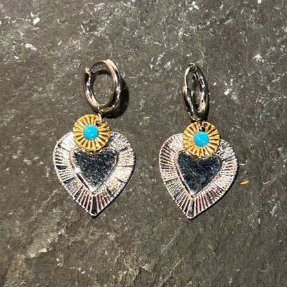 Silver and Gold Heart Earrings by Pom di Pom