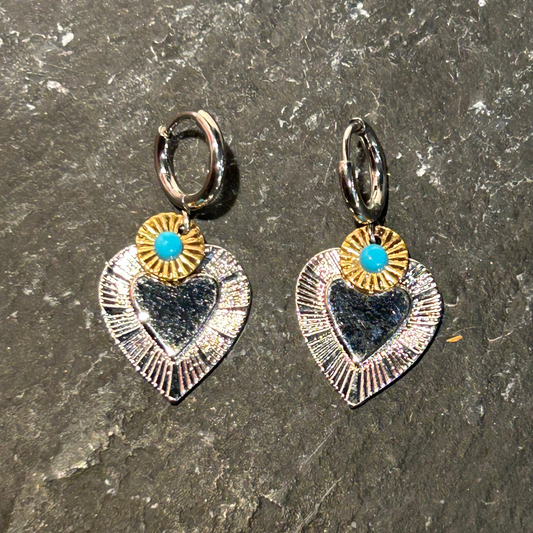 Silver and Gold Heart Earrings by Pom di Pom