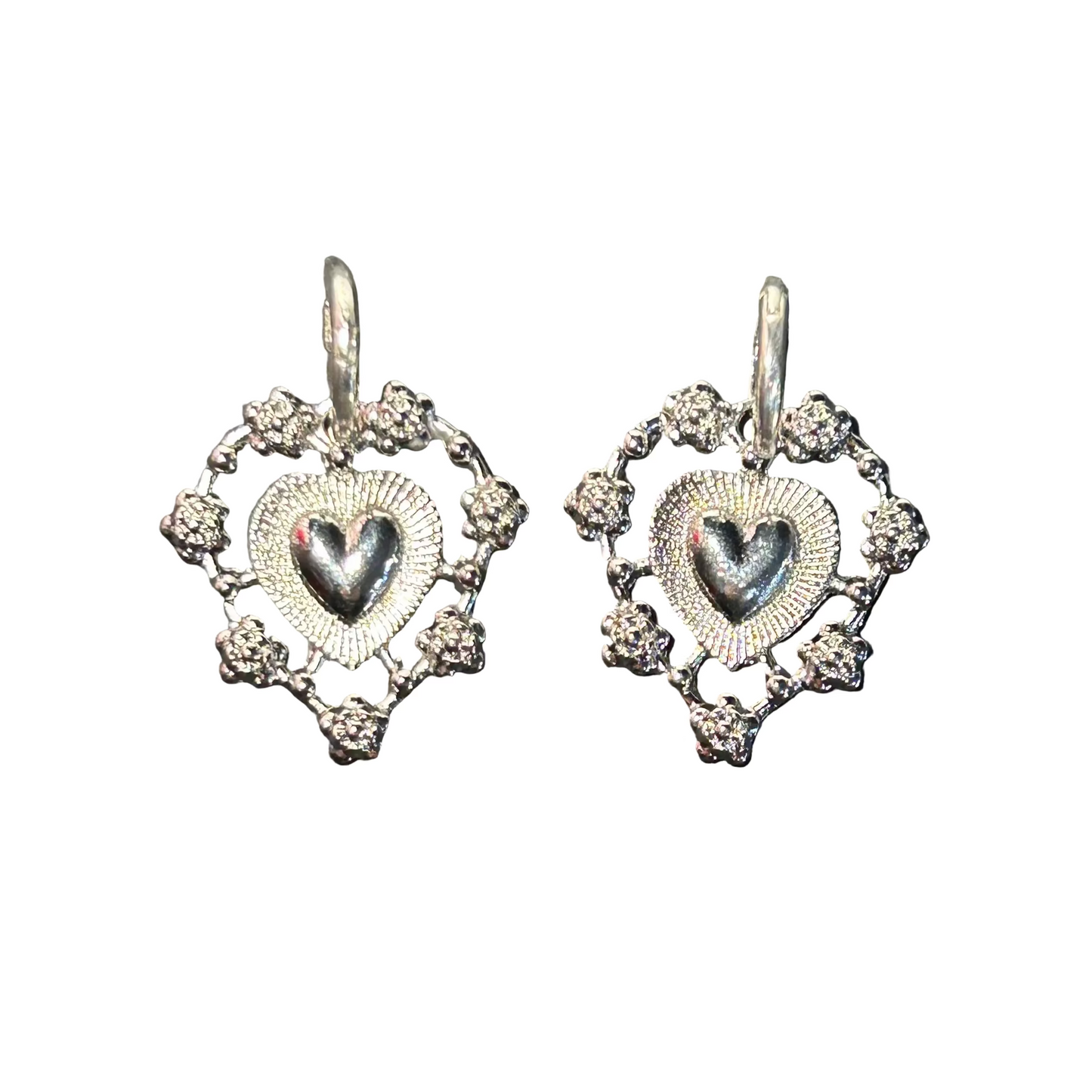 Silver Sacred Heart Earrings by Pom di Pom