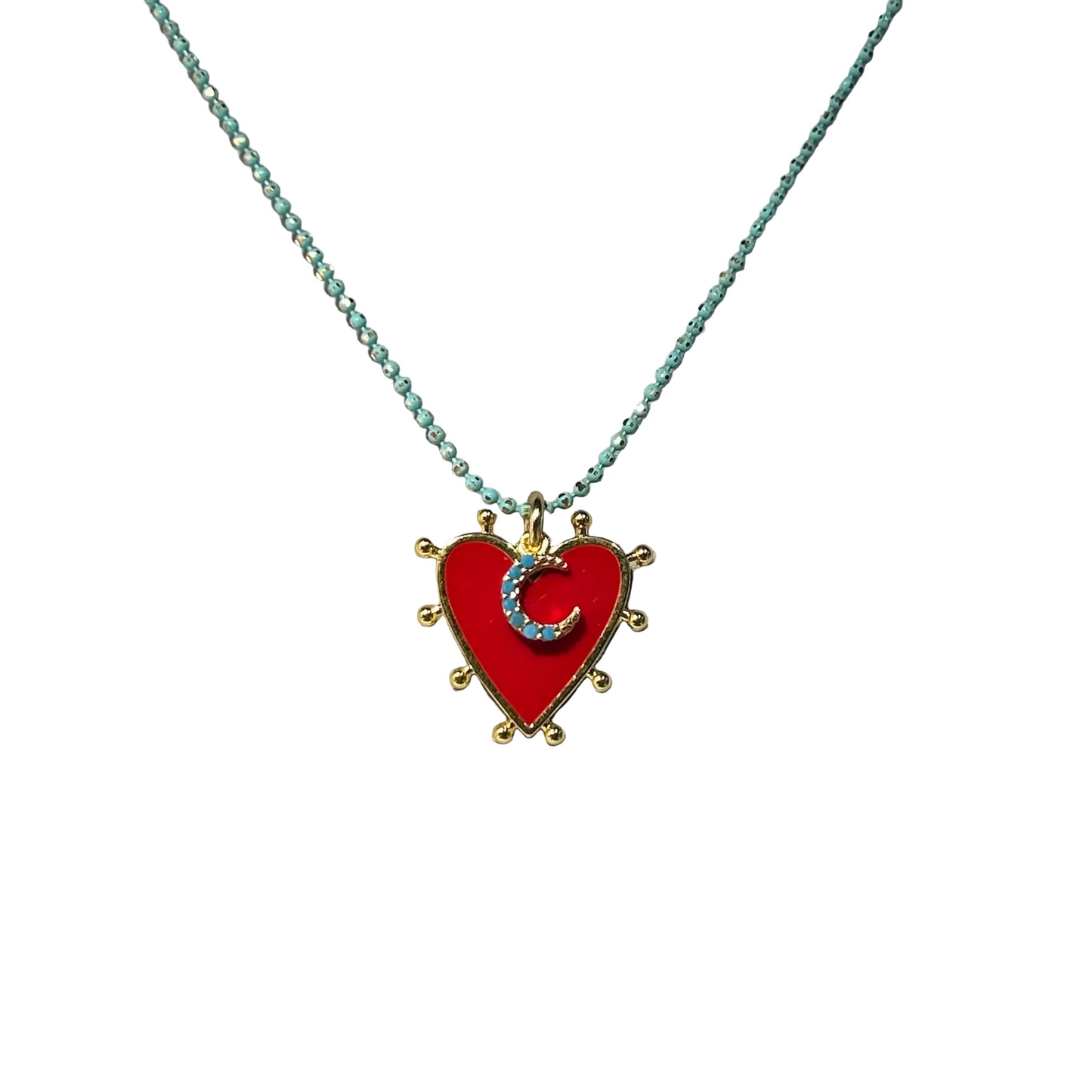Red and Turquoise Heart Necklace by Pom di Pom