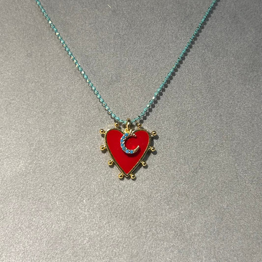 Red and Turquoise Heart Necklace by Pom di Pom