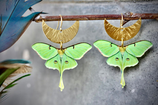 Luna Moth Statement Earrings - by Palomita Jewellery