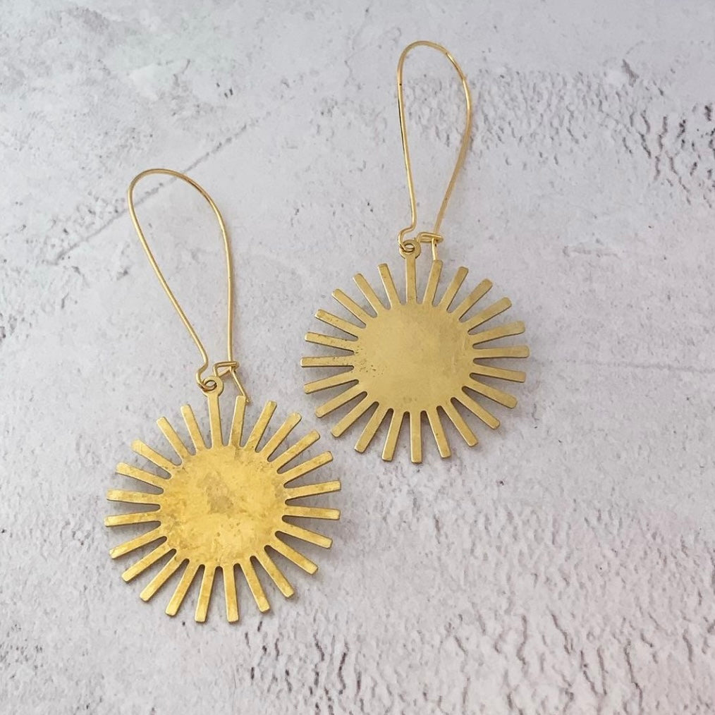 Golden Brass Hammered Sun Earrings by Stuff Made from Things