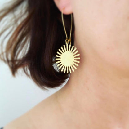 Golden Brass Hammered Sun Earrings by Stuff Made from Things