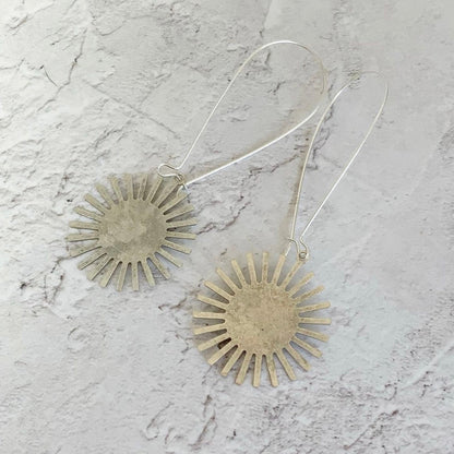 Golden Brass Hammered Sun Earrings by Stuff Made from Things