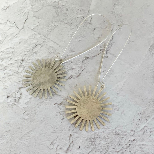 Golden Brass Hammered Sun Earrings by Stuff Made from Things