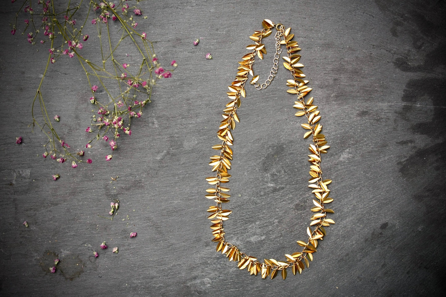Brass gold leaf necklace - by Palomita Jewellery