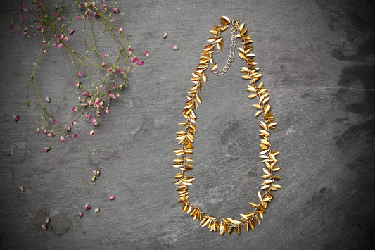 Brass gold leaf necklace - by Palomita Jewellery