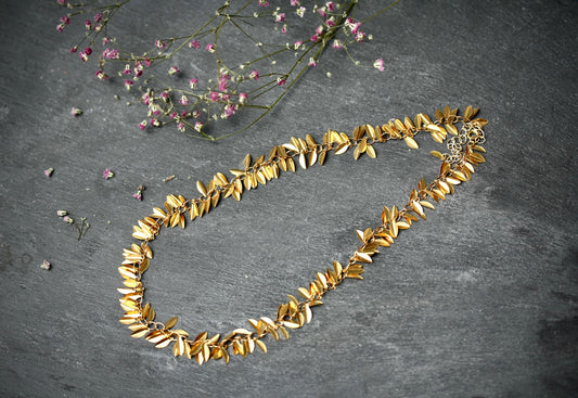 Brass gold leaf necklace - by Palomita Jewellery