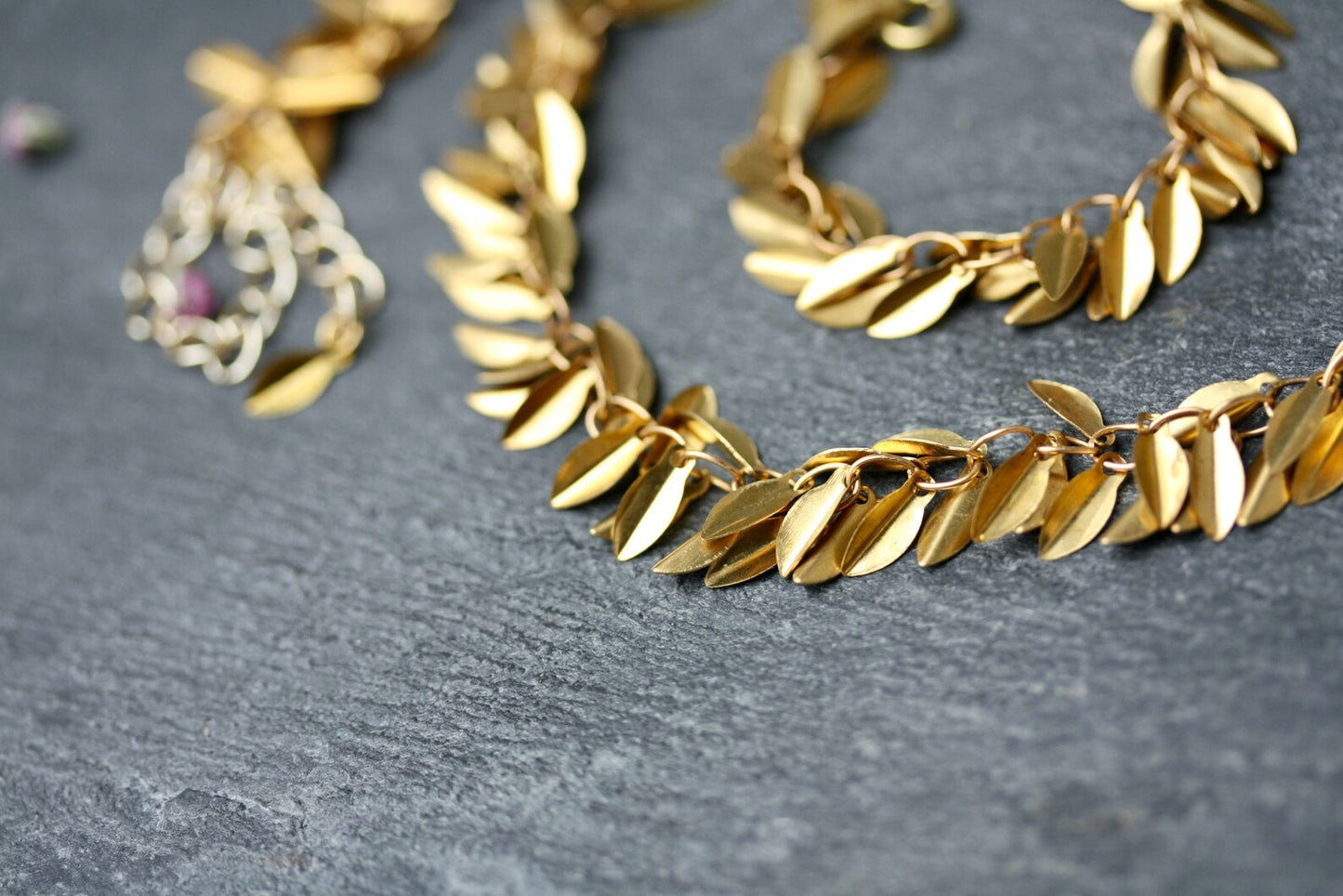 Brass gold leaf necklace - by Palomita Jewellery
