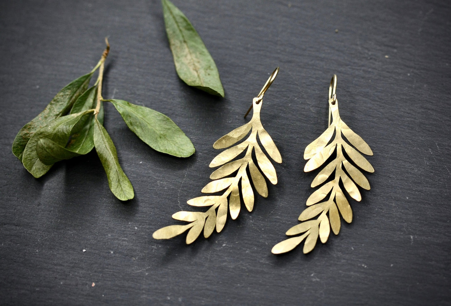 Boho Gold Brass Leaf Earrings - by Palomita Jewellery