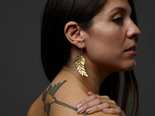 Boho Gold Brass Leaf Earrings - by Palomita Jewellery