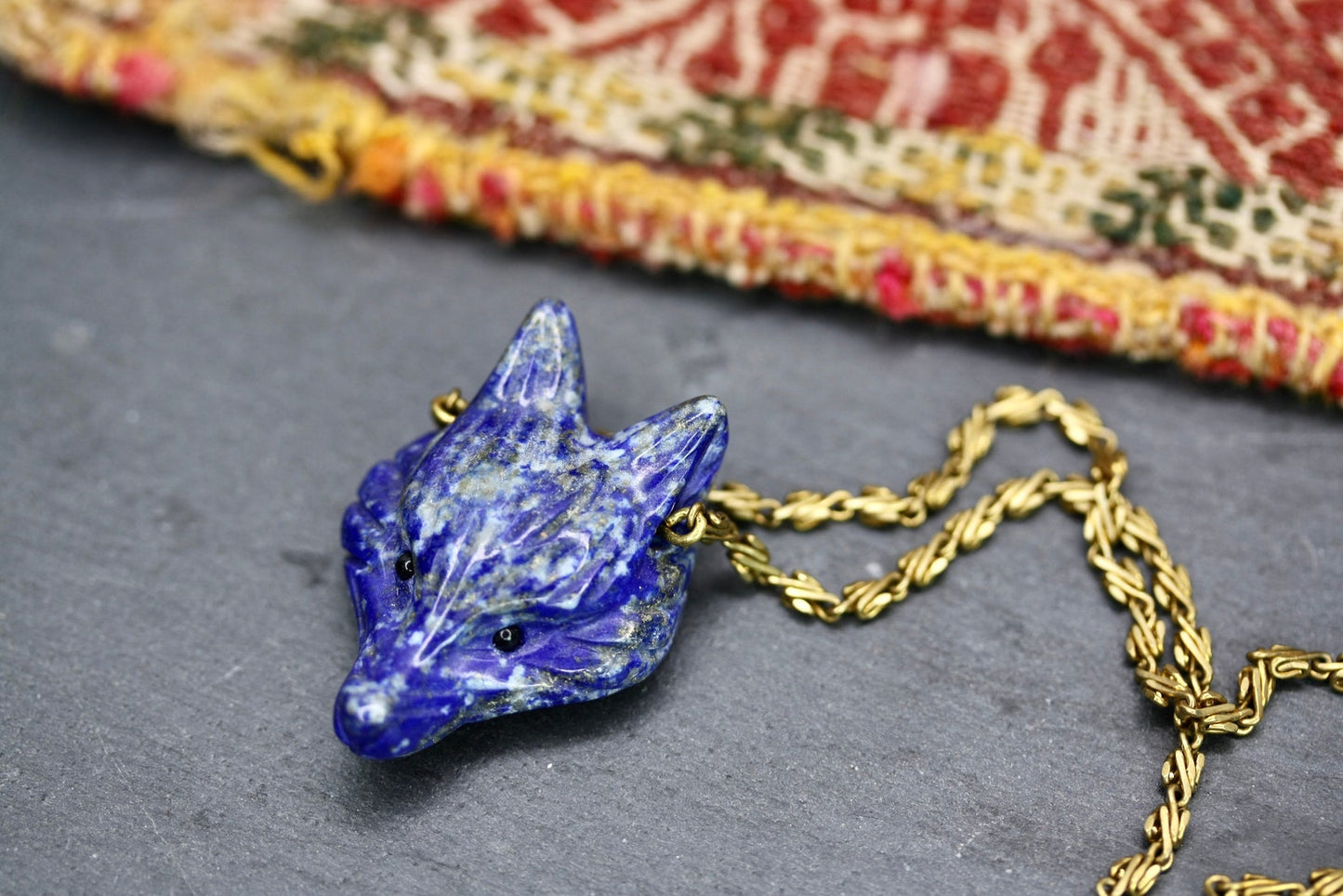 Lapis Lazuli Fox necklace - by Palomita Jewellery