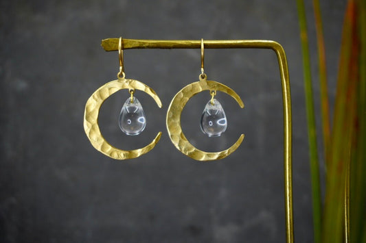Hammered Brass Moon Earrings - by Palomita Jewellery