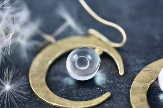 Hammered Brass Moon Earrings - by Palomita Jewellery
