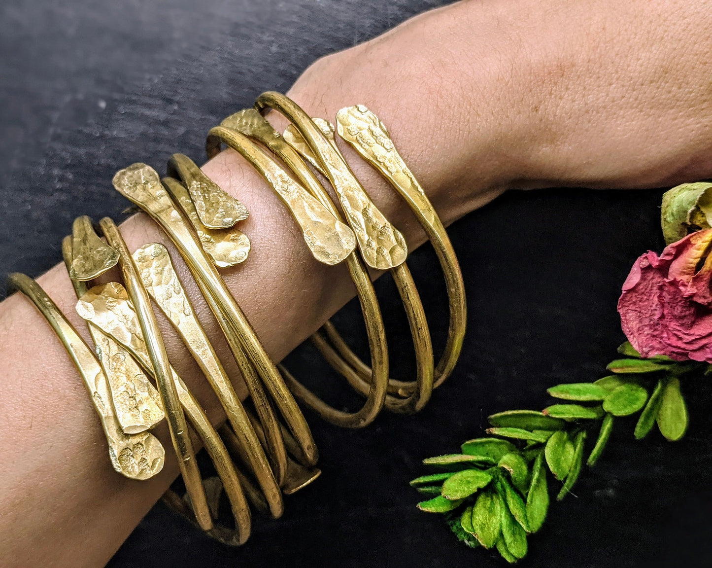 Hammered Brass Stacking Bangle Bracelet - by Palomita Jewellery
