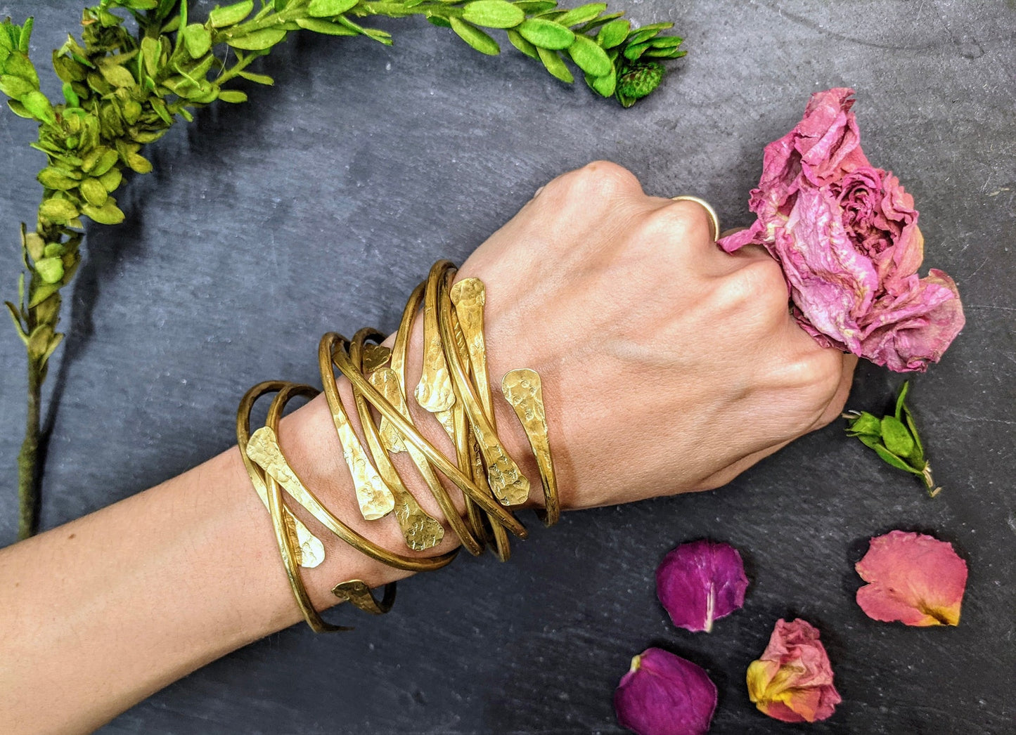 Hammered Brass Stacking Bangle Bracelet - by Palomita Jewellery