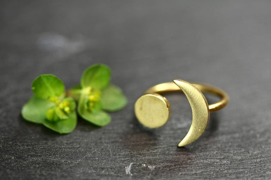 Crescent Moon Adjustable Ring - by Palomita Jewellery