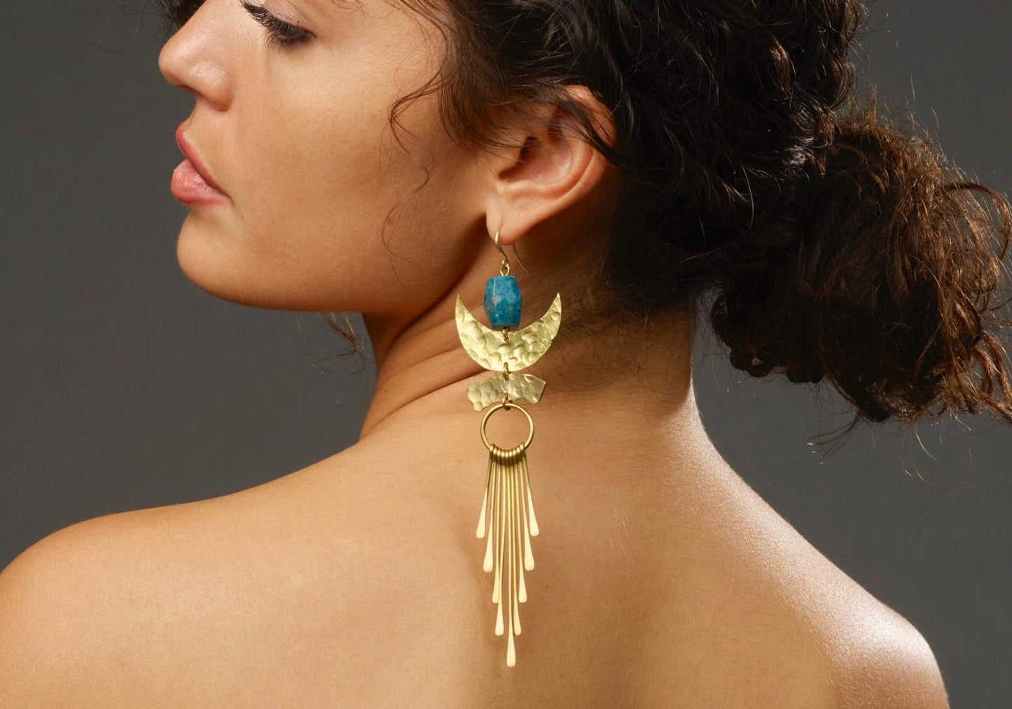 Brass Egyptian Apatite Statement Earrings - by Palomita Jewellery