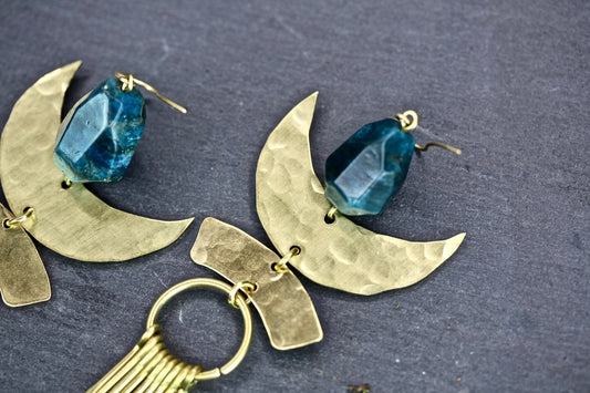 Brass Egyptian Apatite Statement Earrings - by Palomita Jewellery