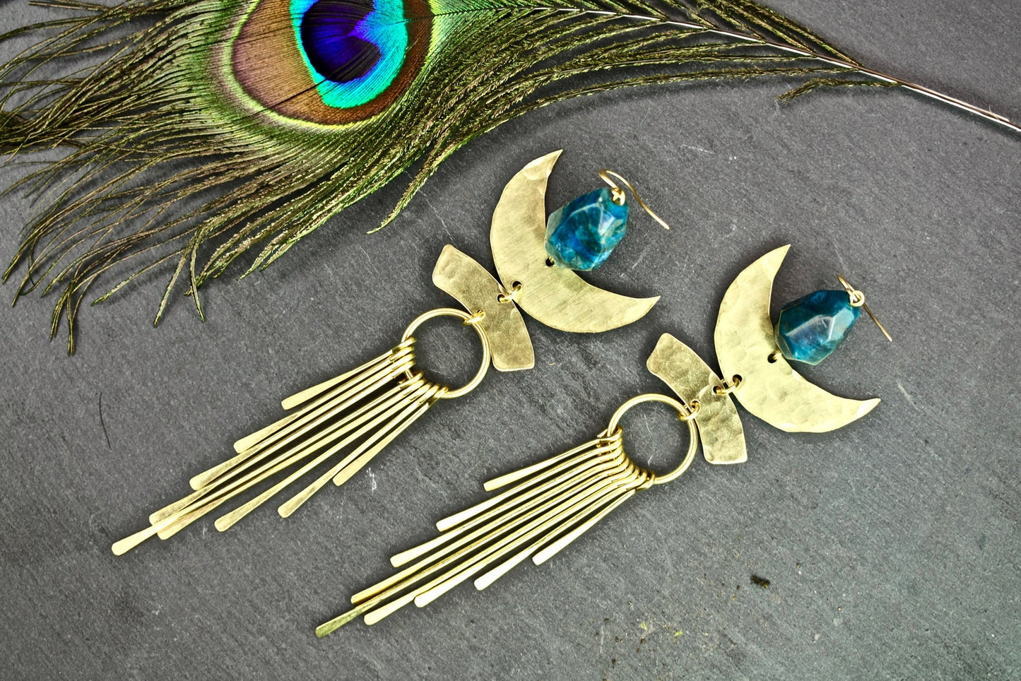 Brass Egyptian Apatite Statement Earrings - by Palomita Jewellery