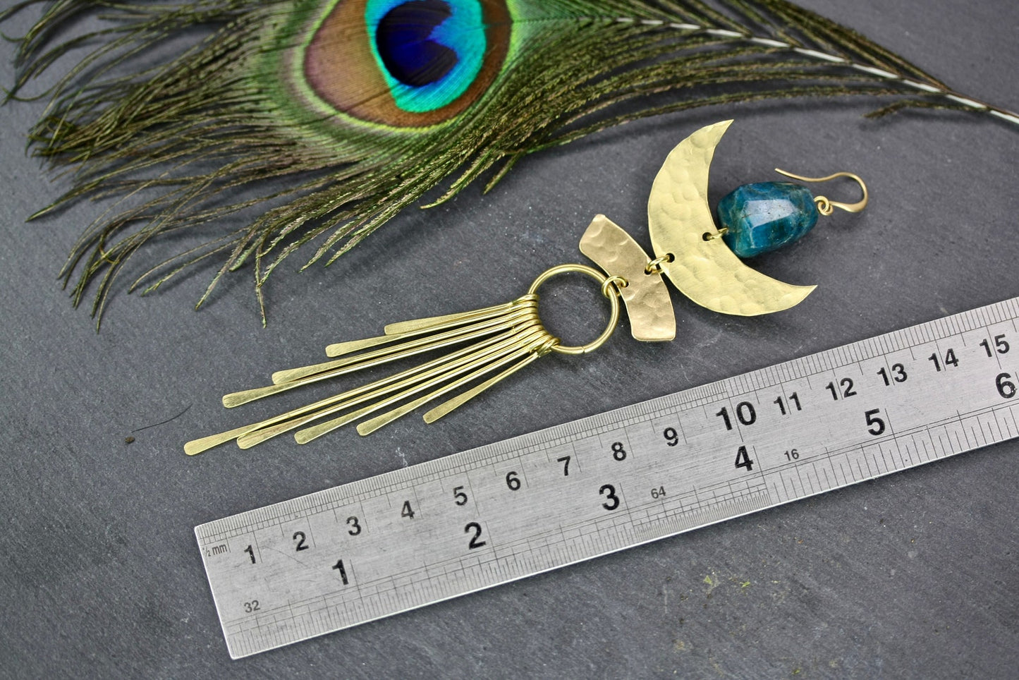 Brass Egyptian Apatite Statement Earrings - by Palomita Jewellery