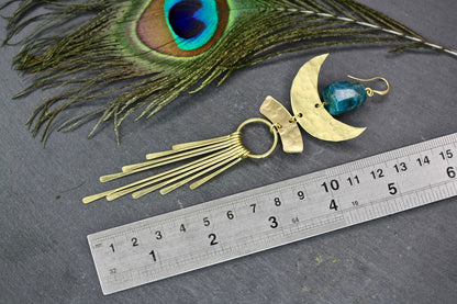 Brass Egyptian Apatite Statement Earrings - by Palomita Jewellery