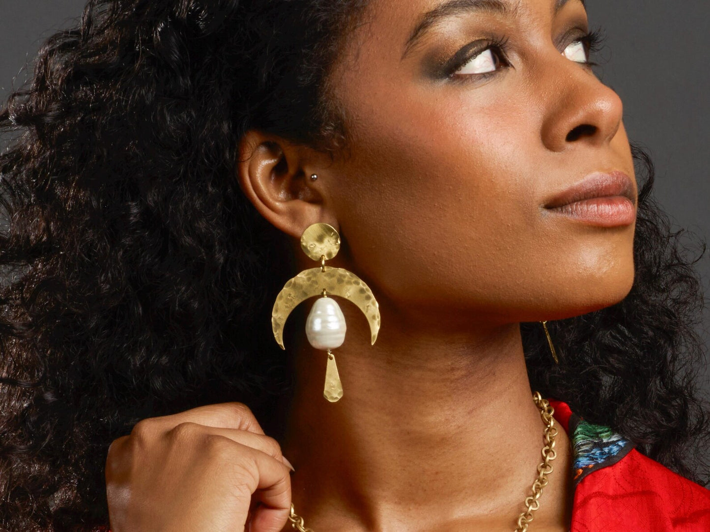 Brass Statement Pearl Earrings - by Palomita Jewellery