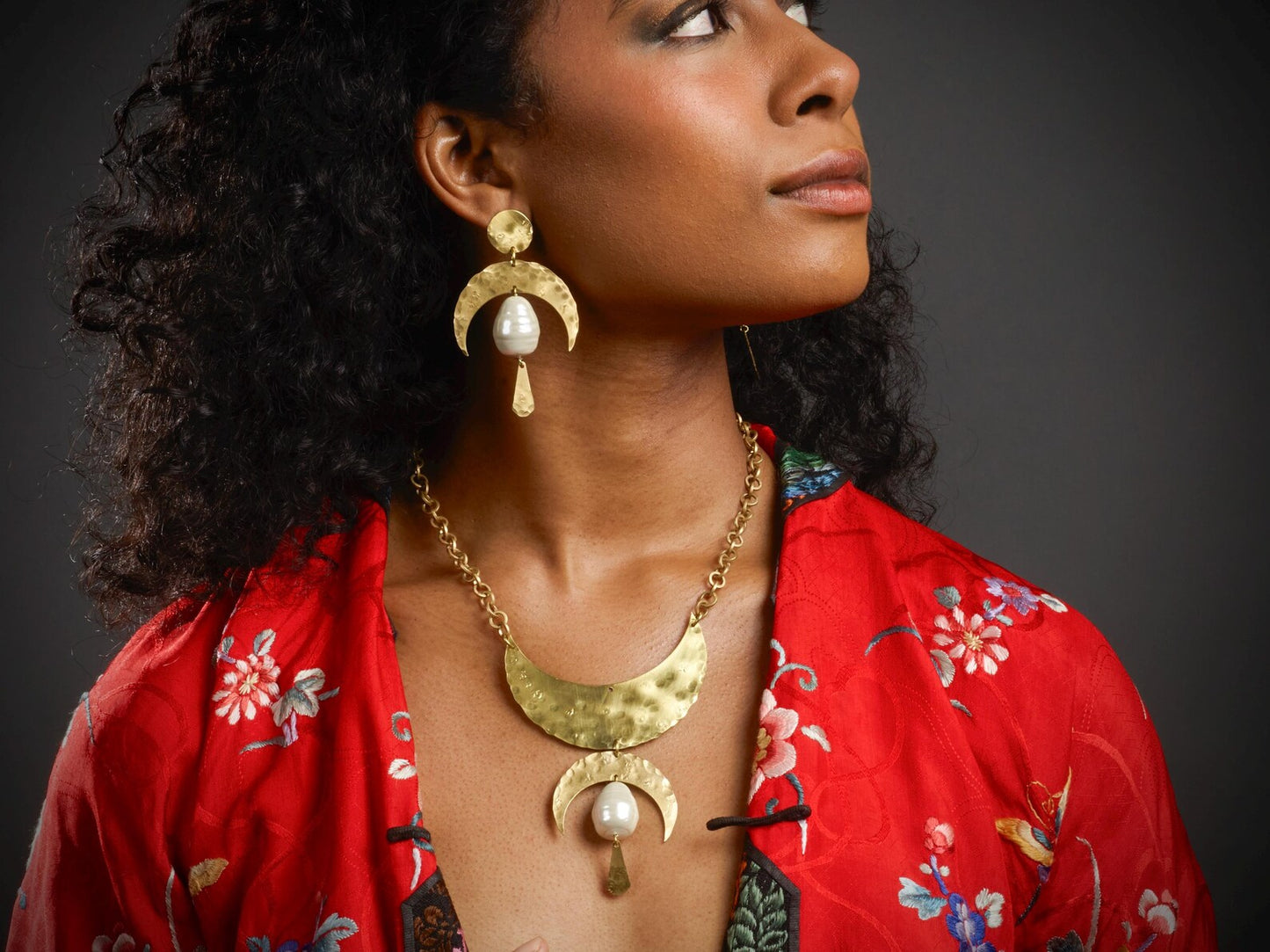 Brass Statement Pearl Earrings - by Palomita Jewellery