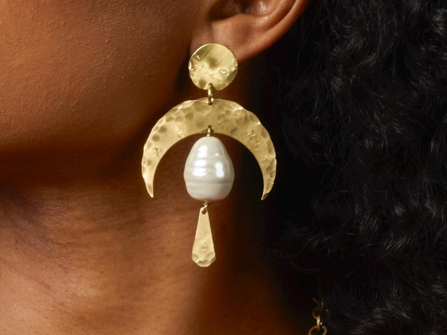 Brass Statement Pearl Earrings - by Palomita Jewellery