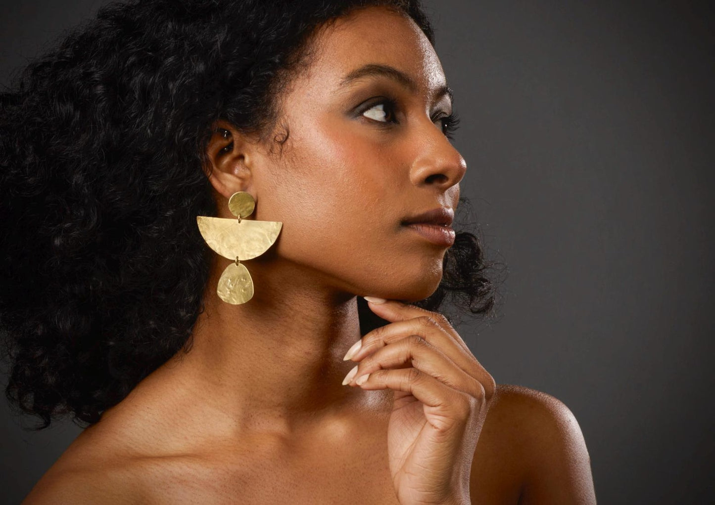 Hammered Brass Geo Earrings - by Palomita Jewellery