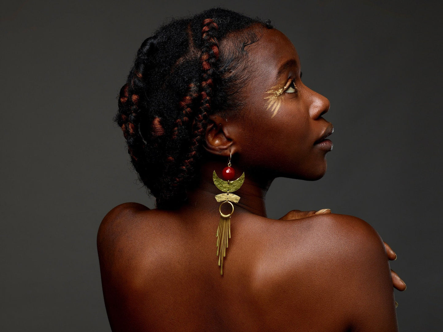 Brass Statement Carnelian Earrings - by Palomita Jewellery