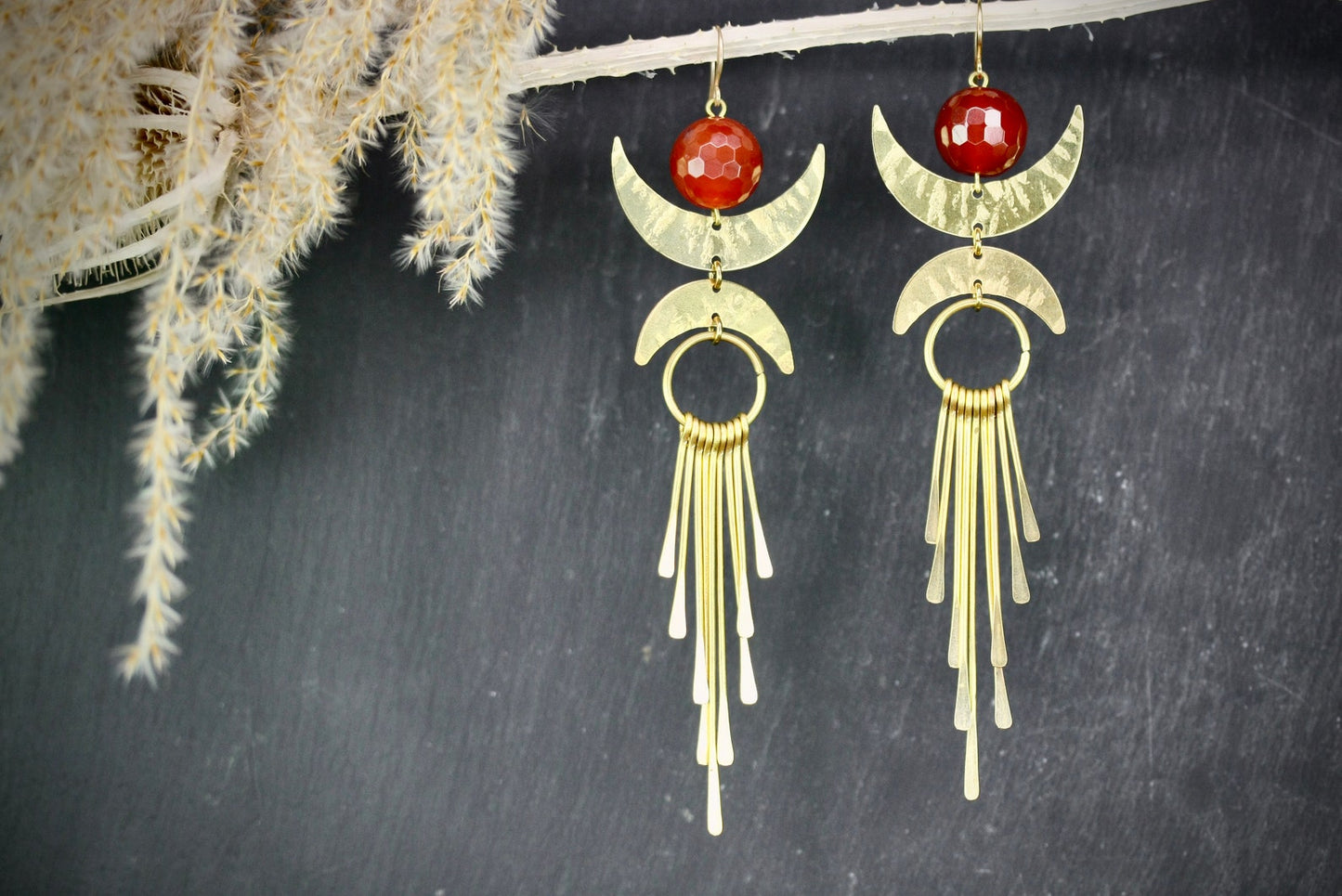 Brass Statement Carnelian Earrings - by Palomita Jewellery